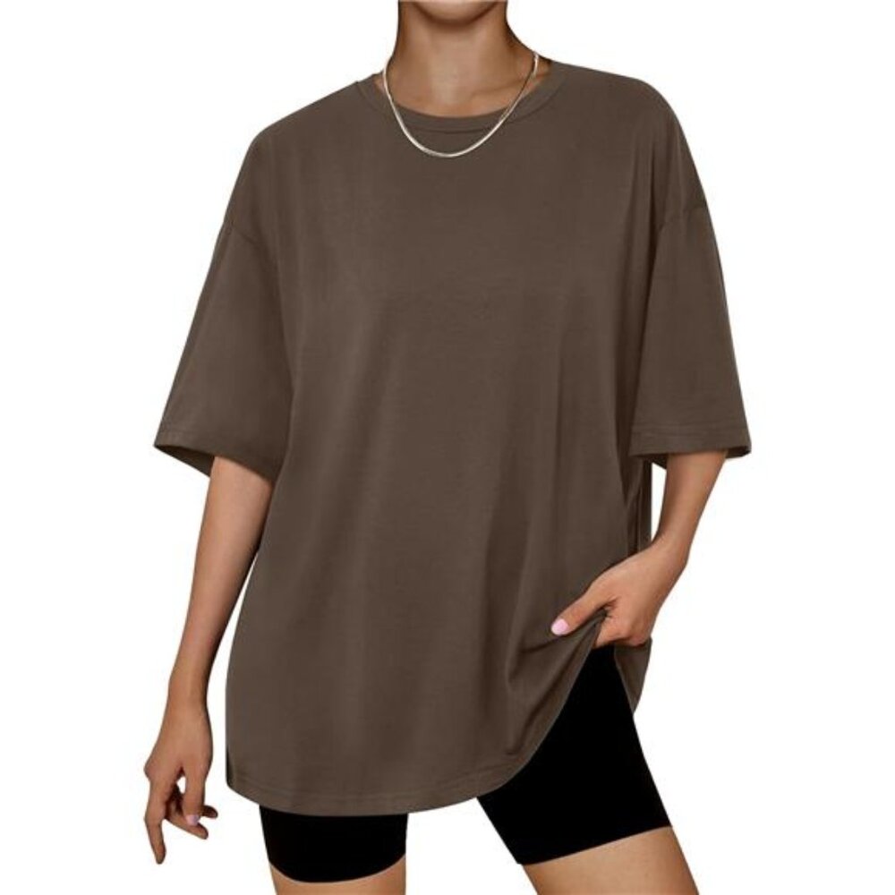 Womens Oversized Summer T Shirts Business Casual Dressy Shorts Coffee Brown